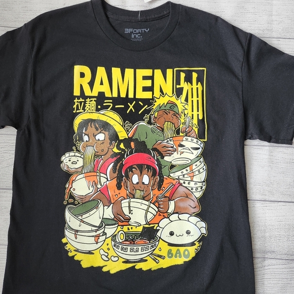 Men's Black Anime Graphic Ramen T-Shirt - Picture 3 of 5